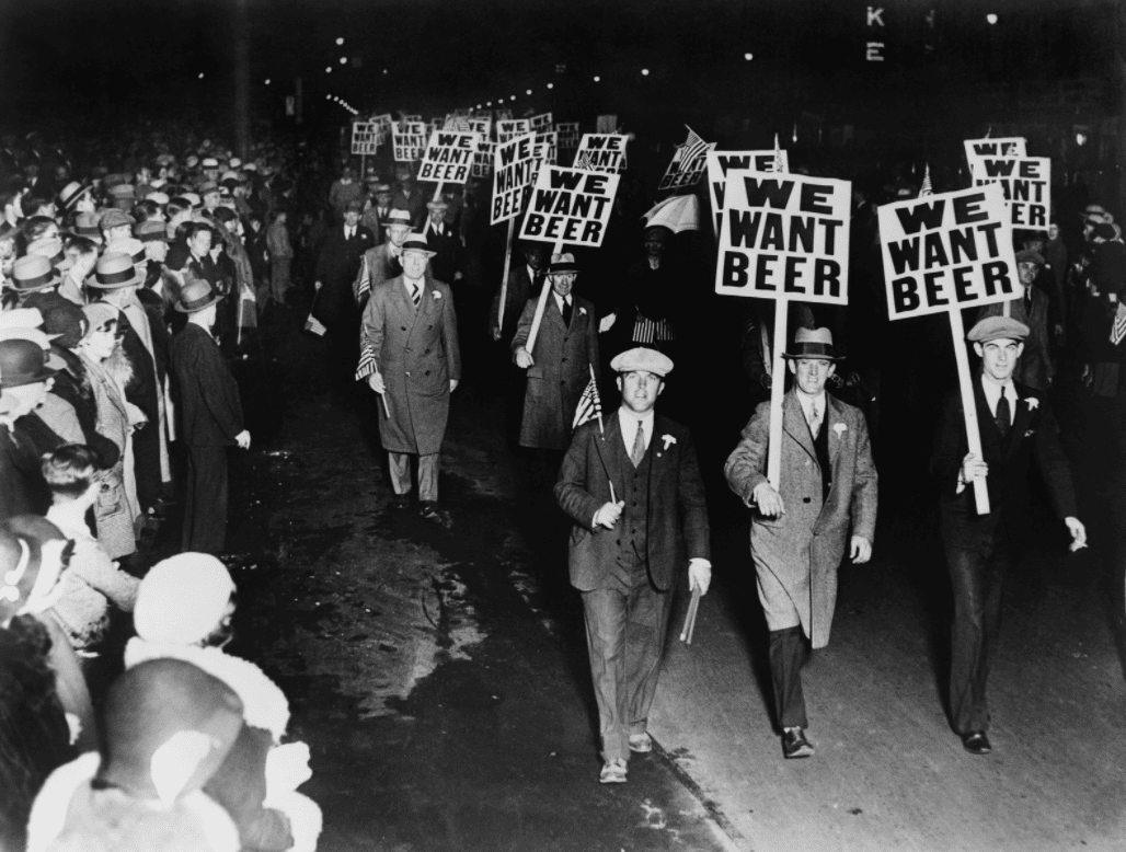 Labor union members protesting Prohibition