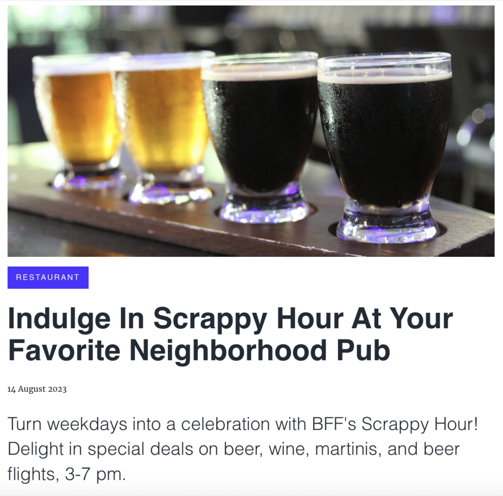 Press release: Indulge In Scrappy Hour At Your Favorite Neighborhood Pub